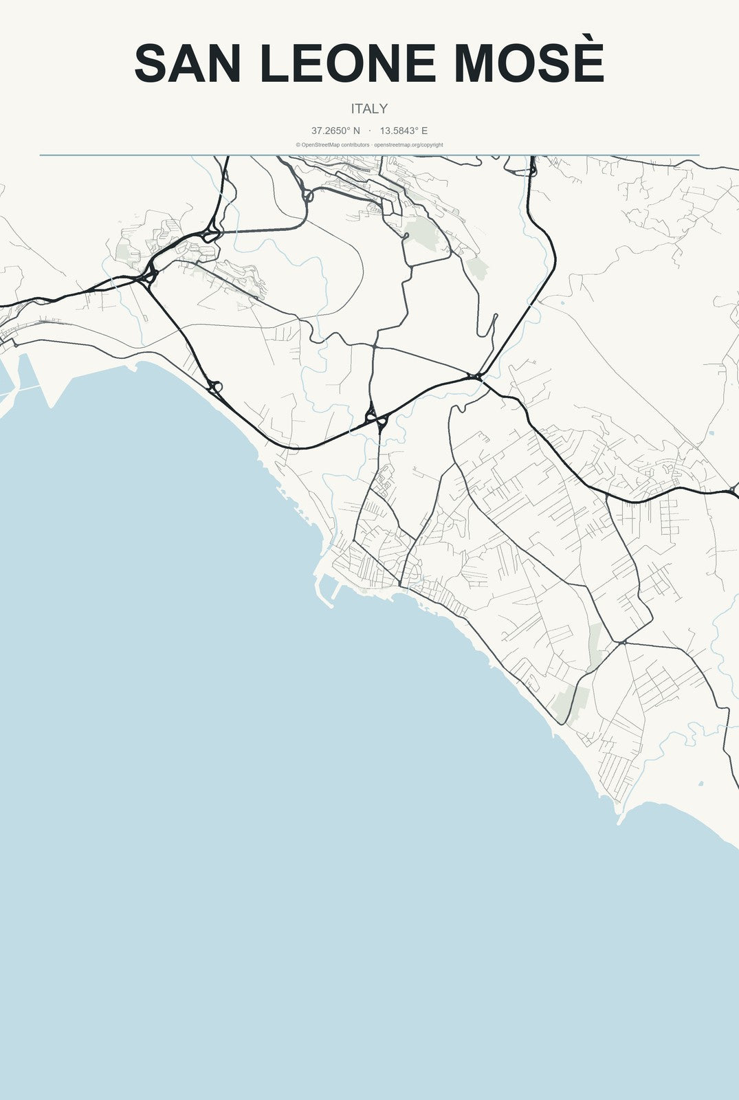 San Leone Mosè, Italy City Map Aluminum Sign in Headline Atlas style