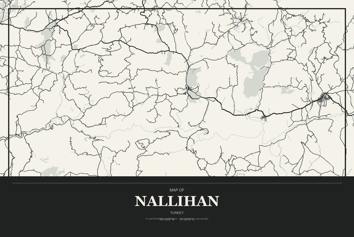 Nallıhan, Turkey City Map Aluminum Sign in Museum Plaque style