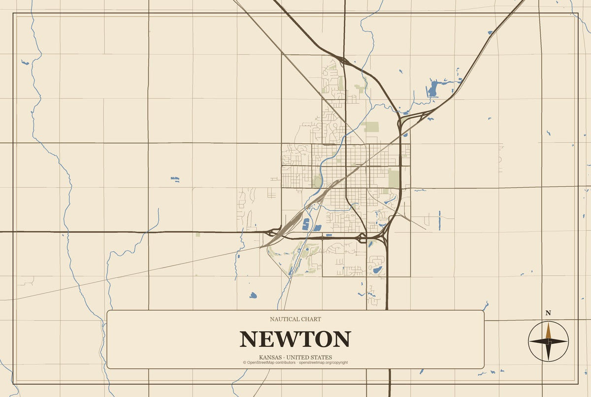 Newton, Kansas City Map Aluminum Sign in Heritage Nautical style