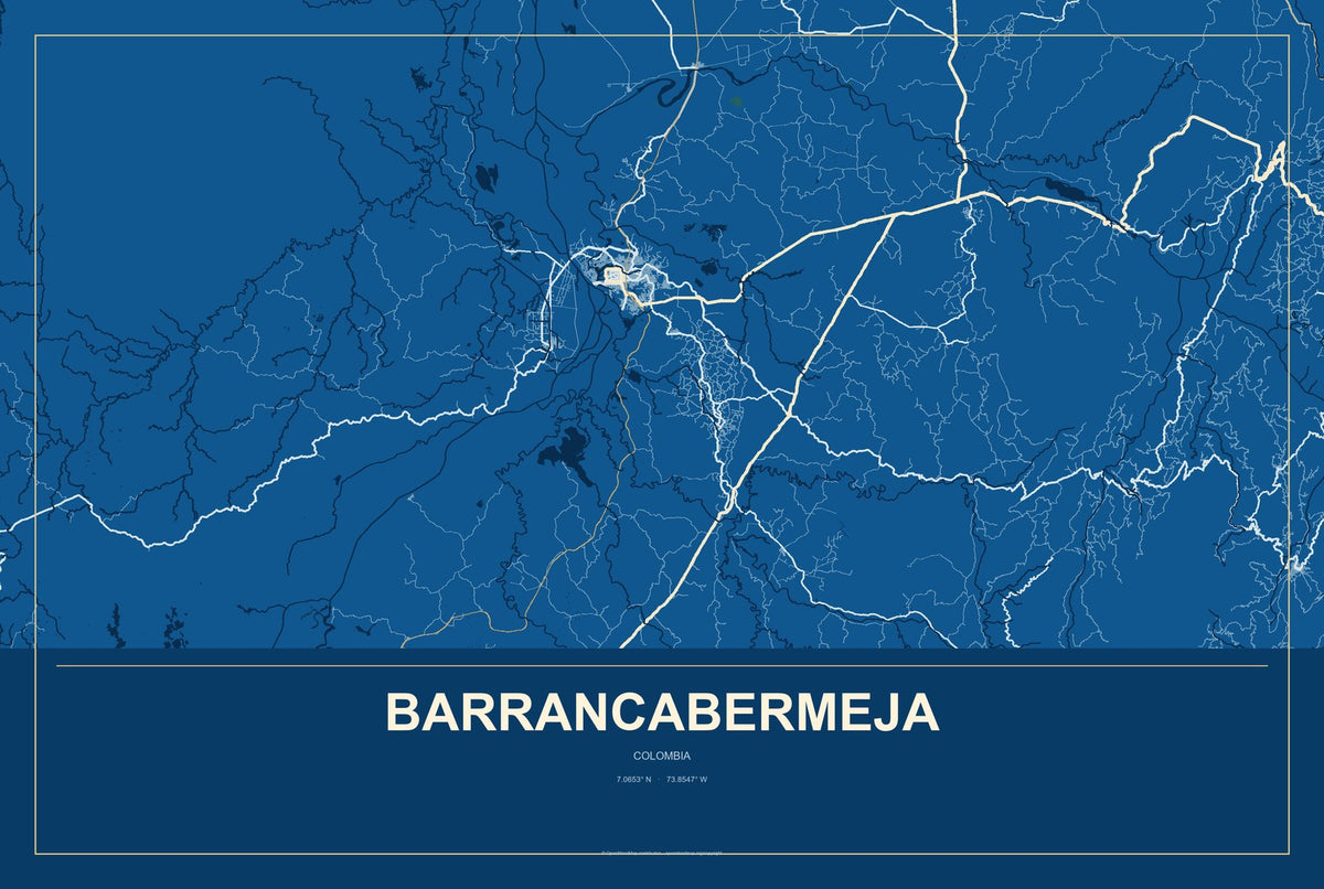 Barrancabermeja, Colombia City Map Aluminum Sign in Harbor Cobalt style