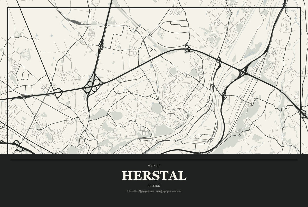 Herstal, Belgium City Map Aluminum Sign in Museum Plaque style
