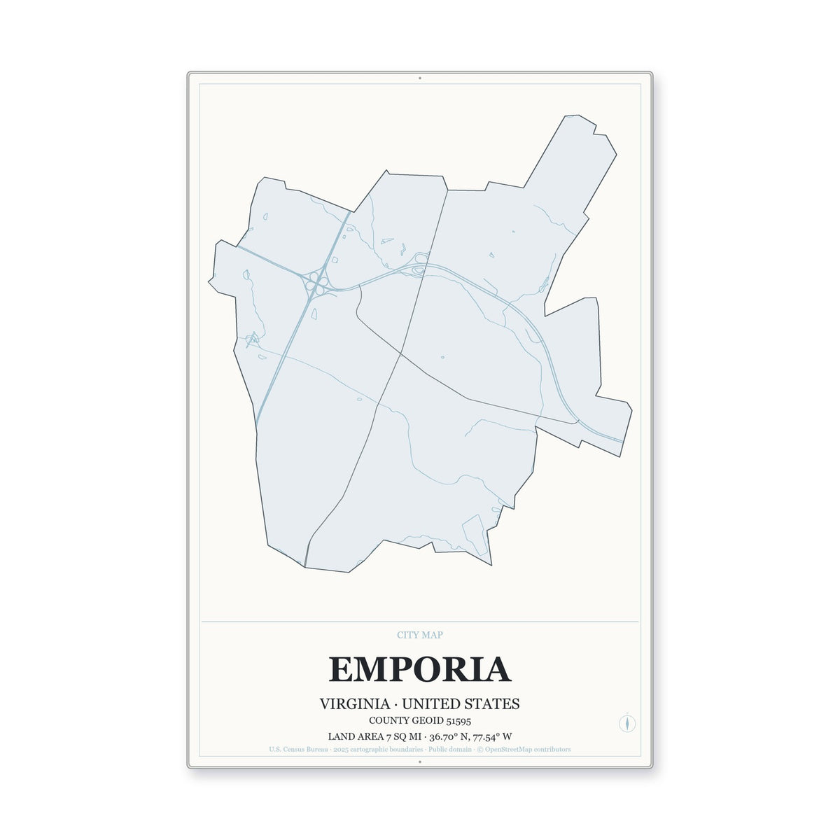 Emporia city, Virginia Map Aluminum Sign in Gallery Air style