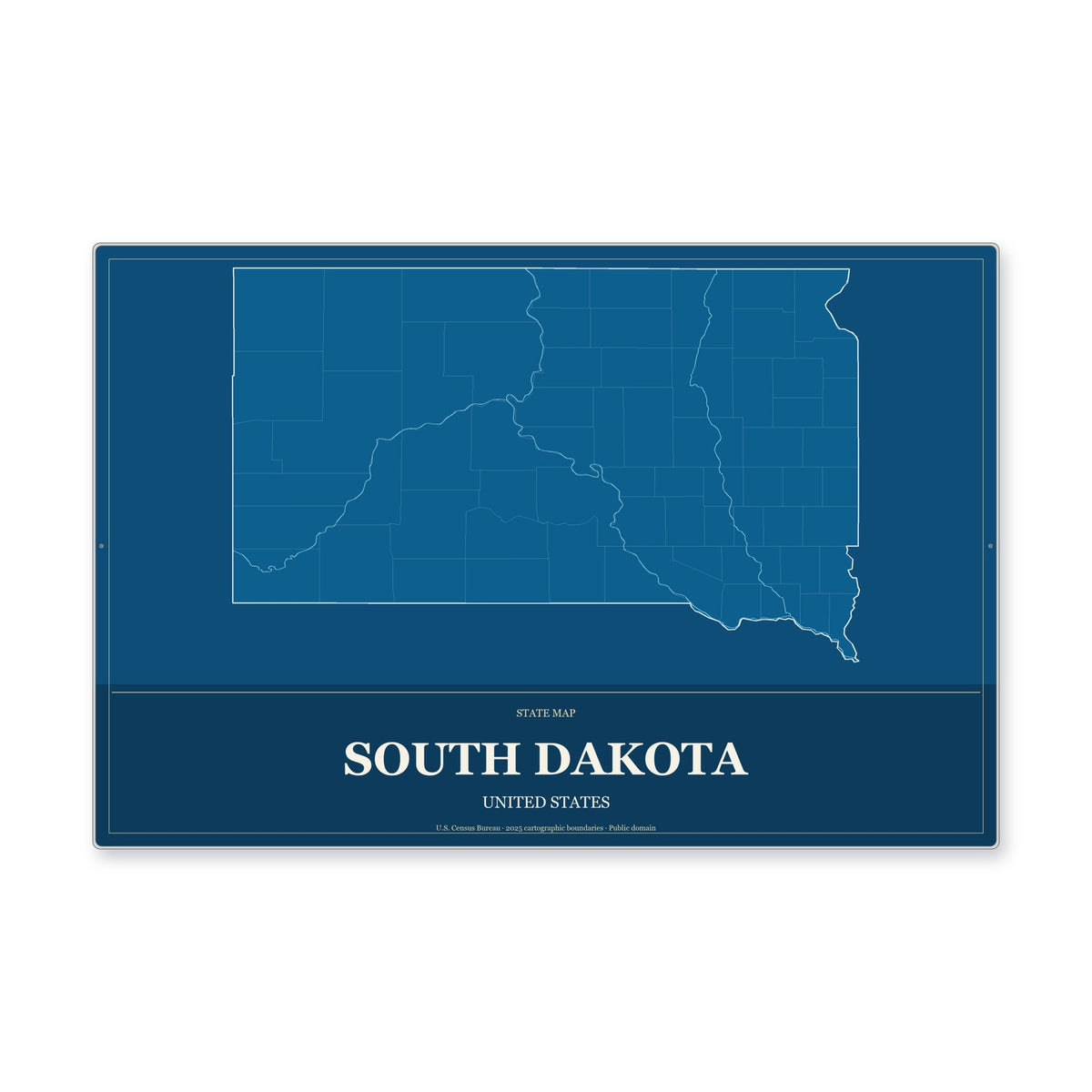 South Dakota state map aluminum sign in Harbor Cobalt style