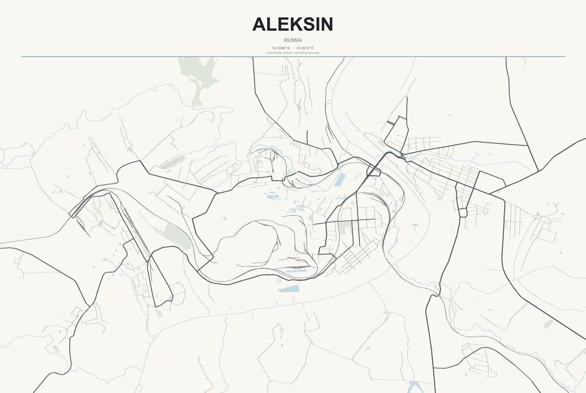 Aleksin, Russia City Map Aluminum Sign in Headline Atlas style