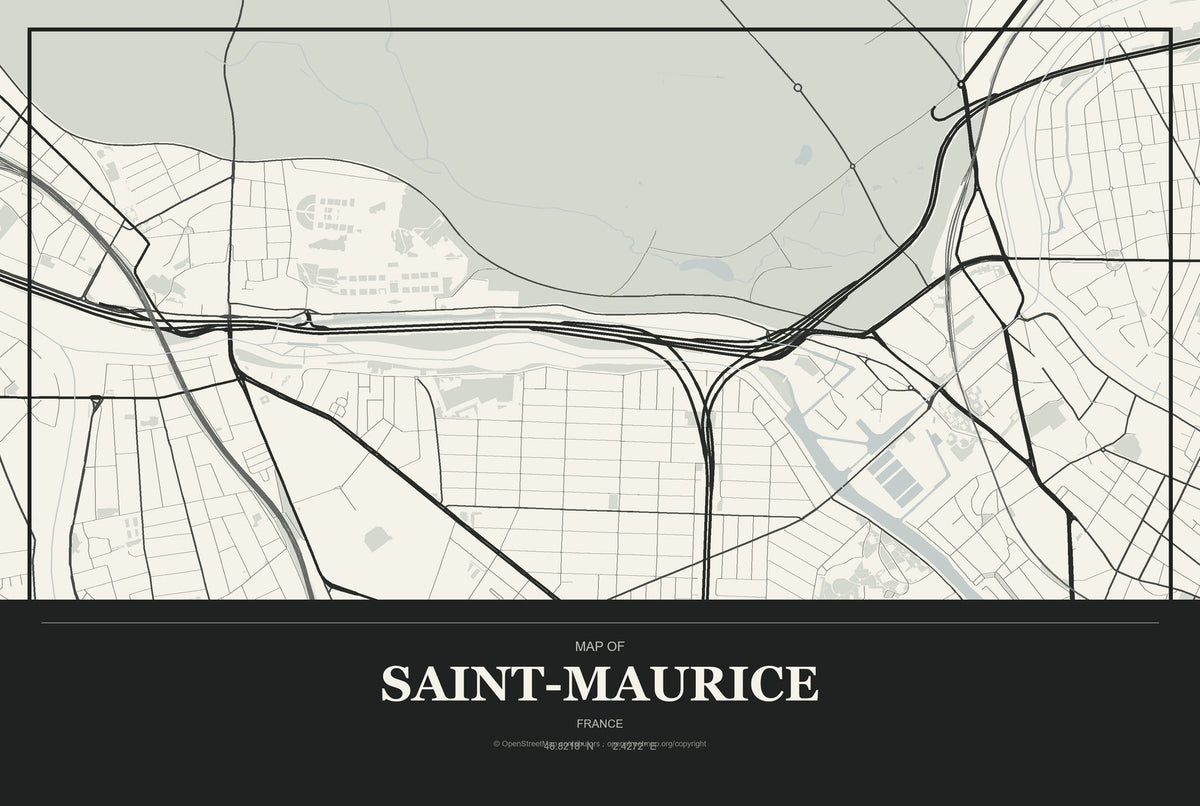 Saint-Maurice, France City Map Aluminum Sign in Museum Plaque style