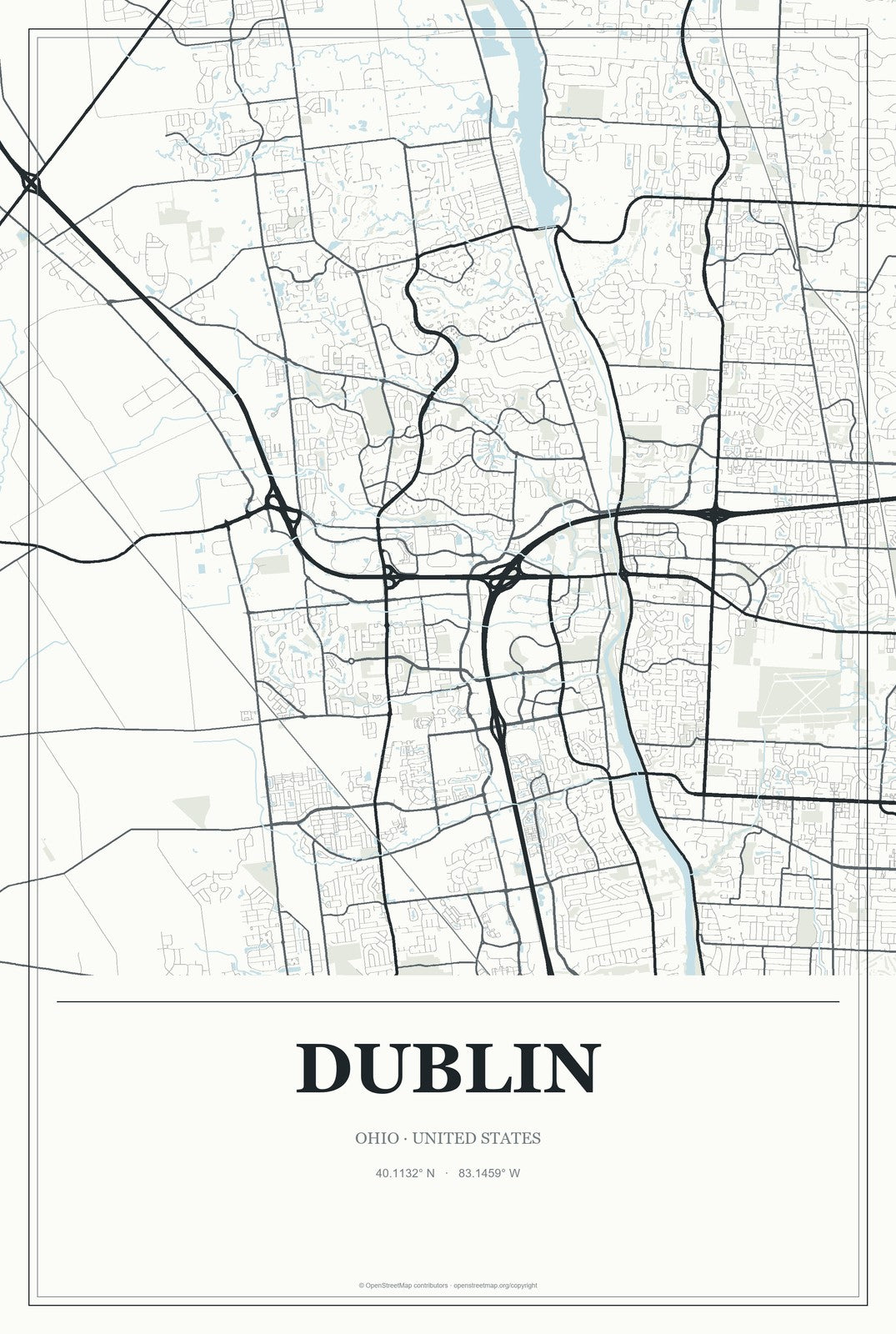 Dublin, Ohio City Map Aluminum Sign in Gallery Air style