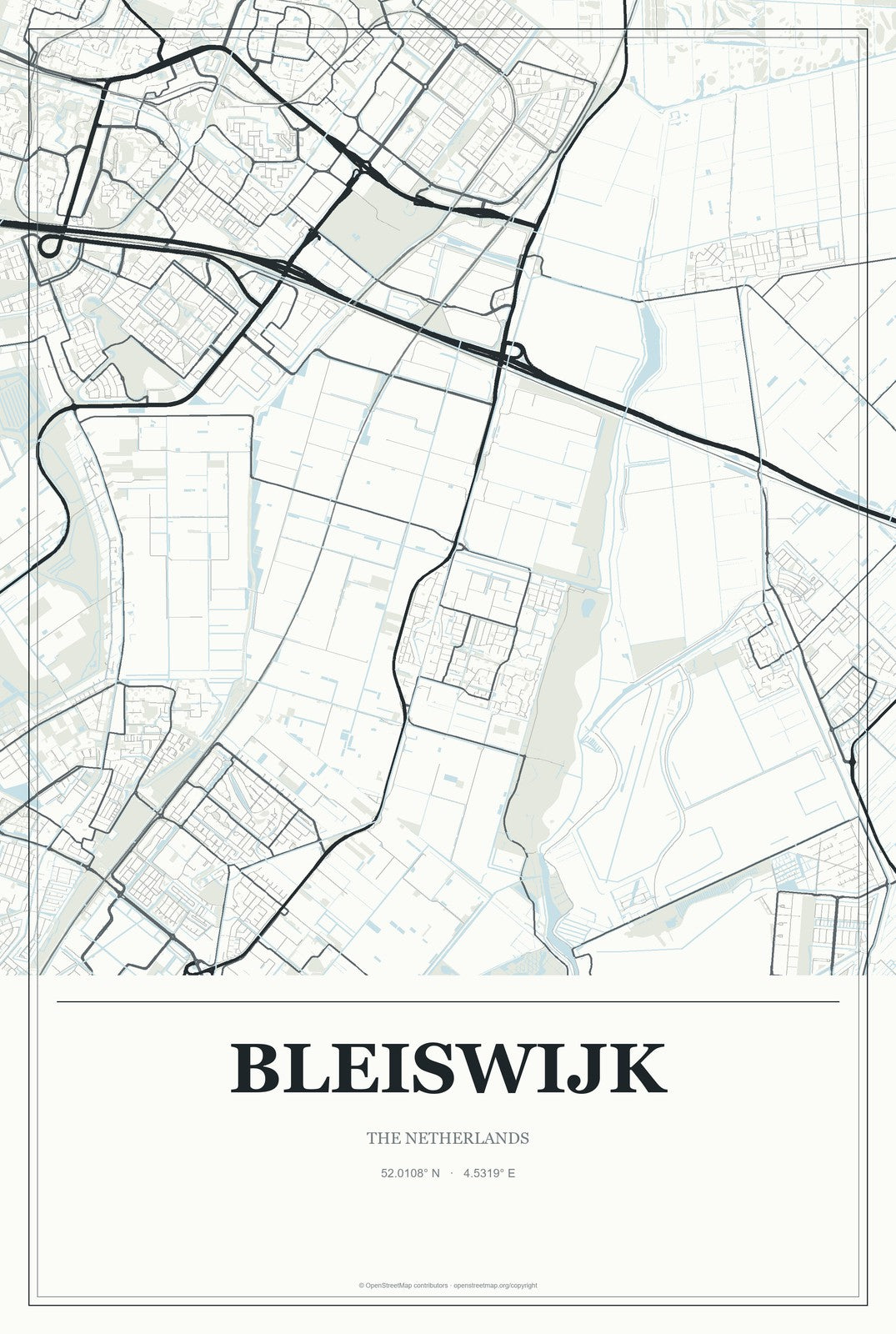 Bleiswijk, The Netherlands City Map Aluminum Sign in Gallery Air style