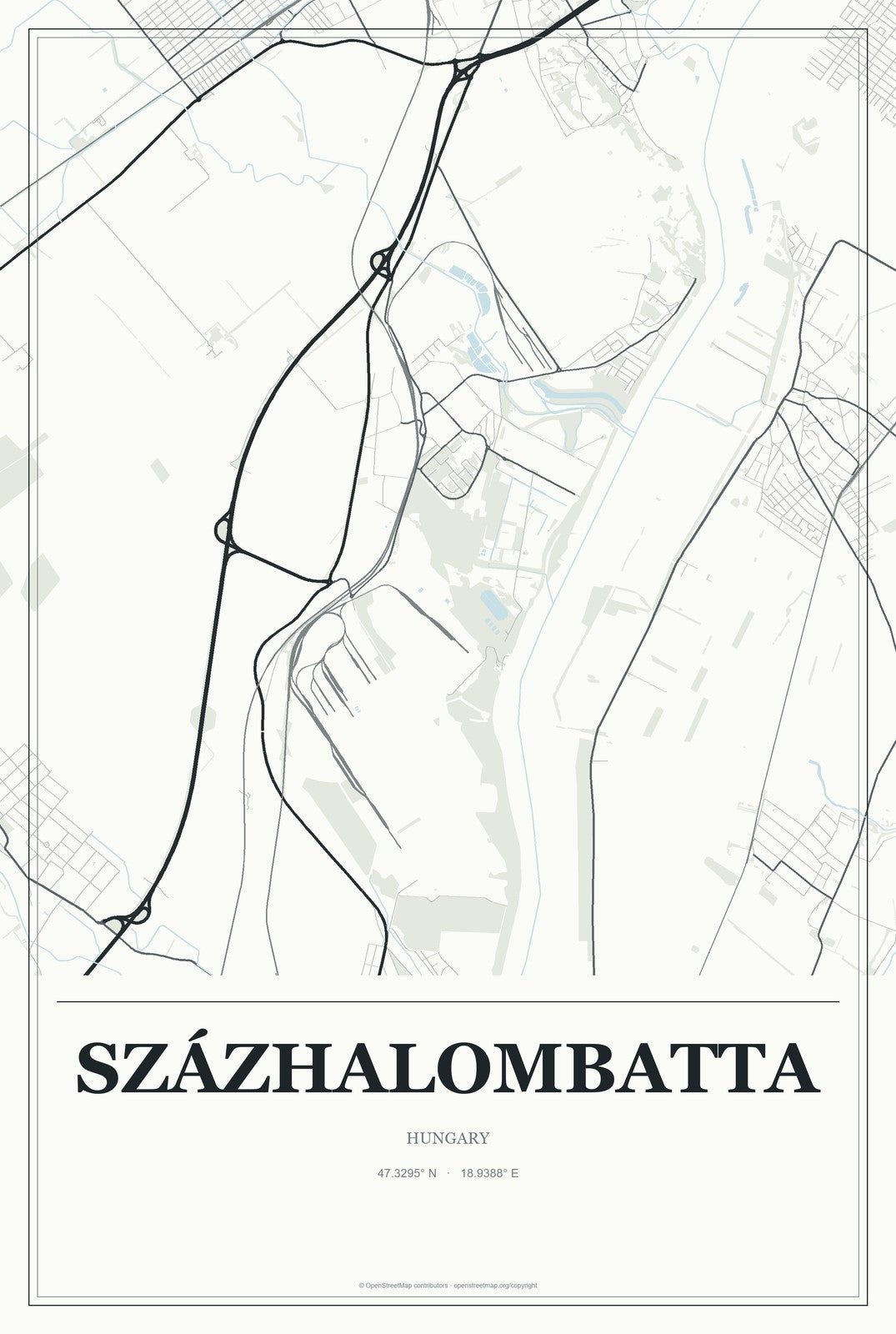 Százhalombatta, Hungary City Map Aluminum Sign in Gallery Air style