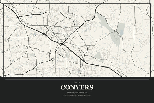 Conyers, Georgia City Map Aluminum Sign in Museum Plaque style