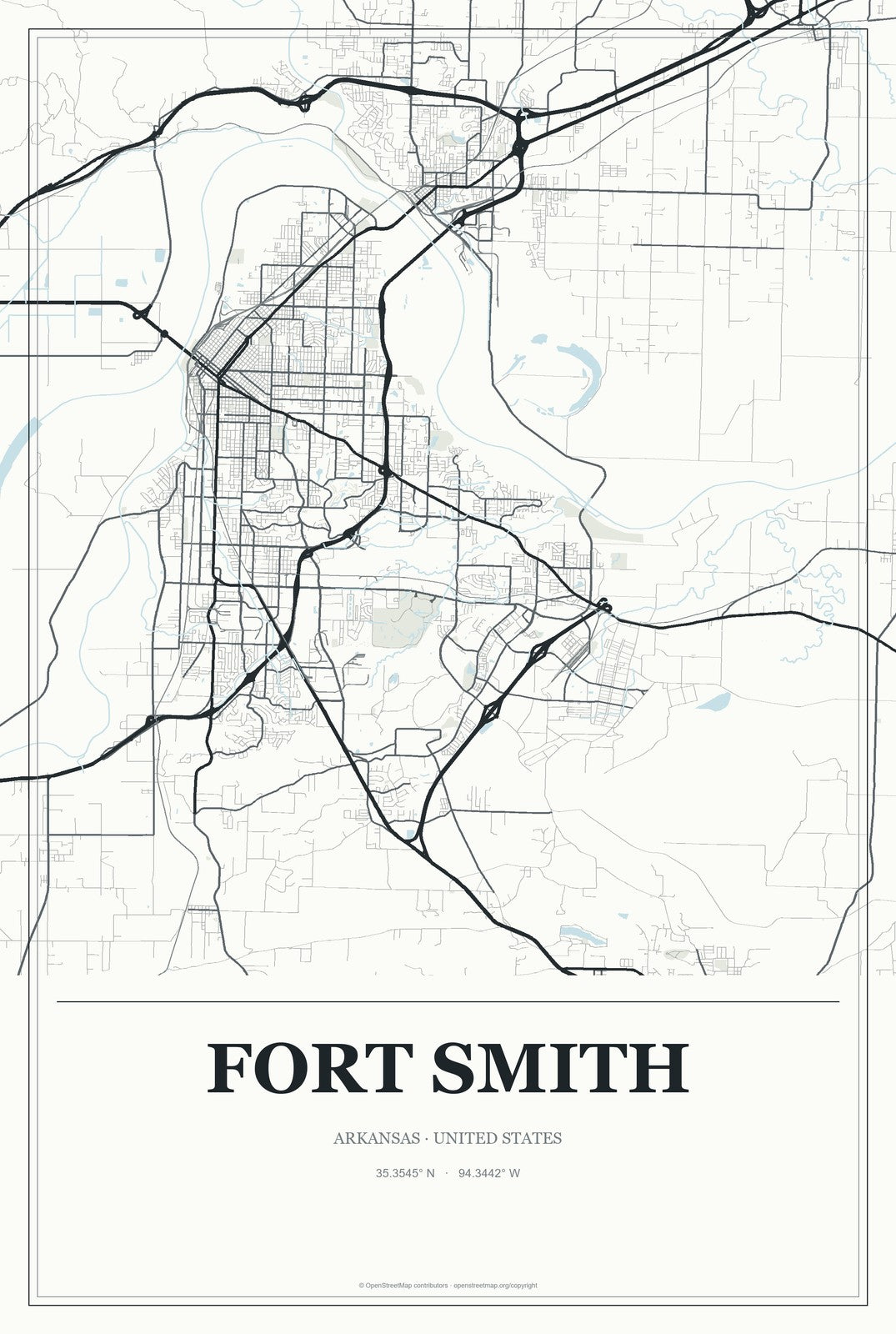 Fort Smith, Arkansas City Map Aluminum Sign in Gallery Air style