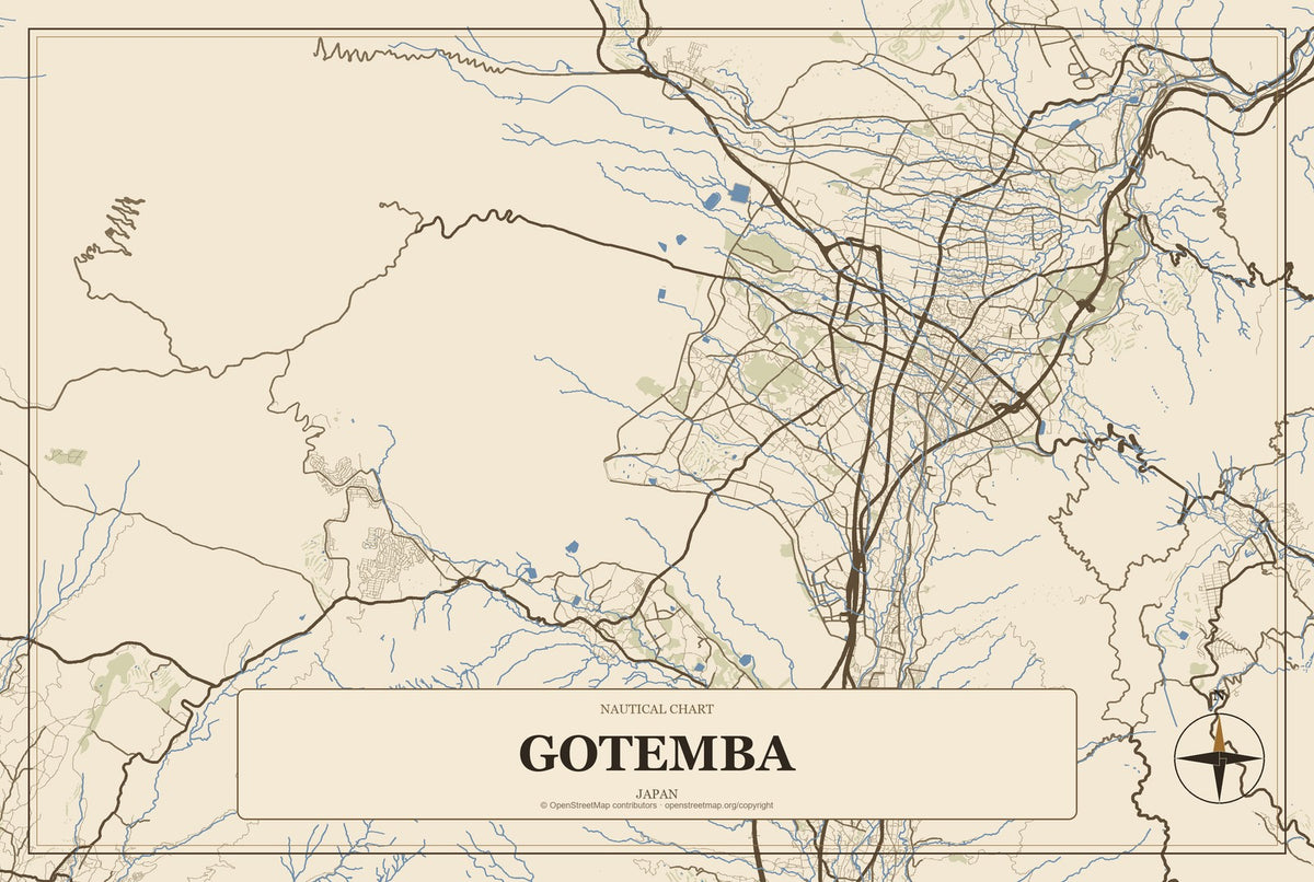 Gotemba, Japan City Map Aluminum Sign in Heritage Nautical style