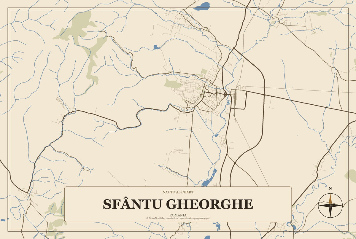 Sfântu Gheorghe, Romania City Map Aluminum Sign in Heritage Nautical style