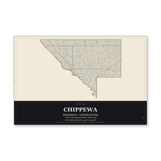 Chippewa County, Minnesota Map Aluminum Sign in Museum Plaque style