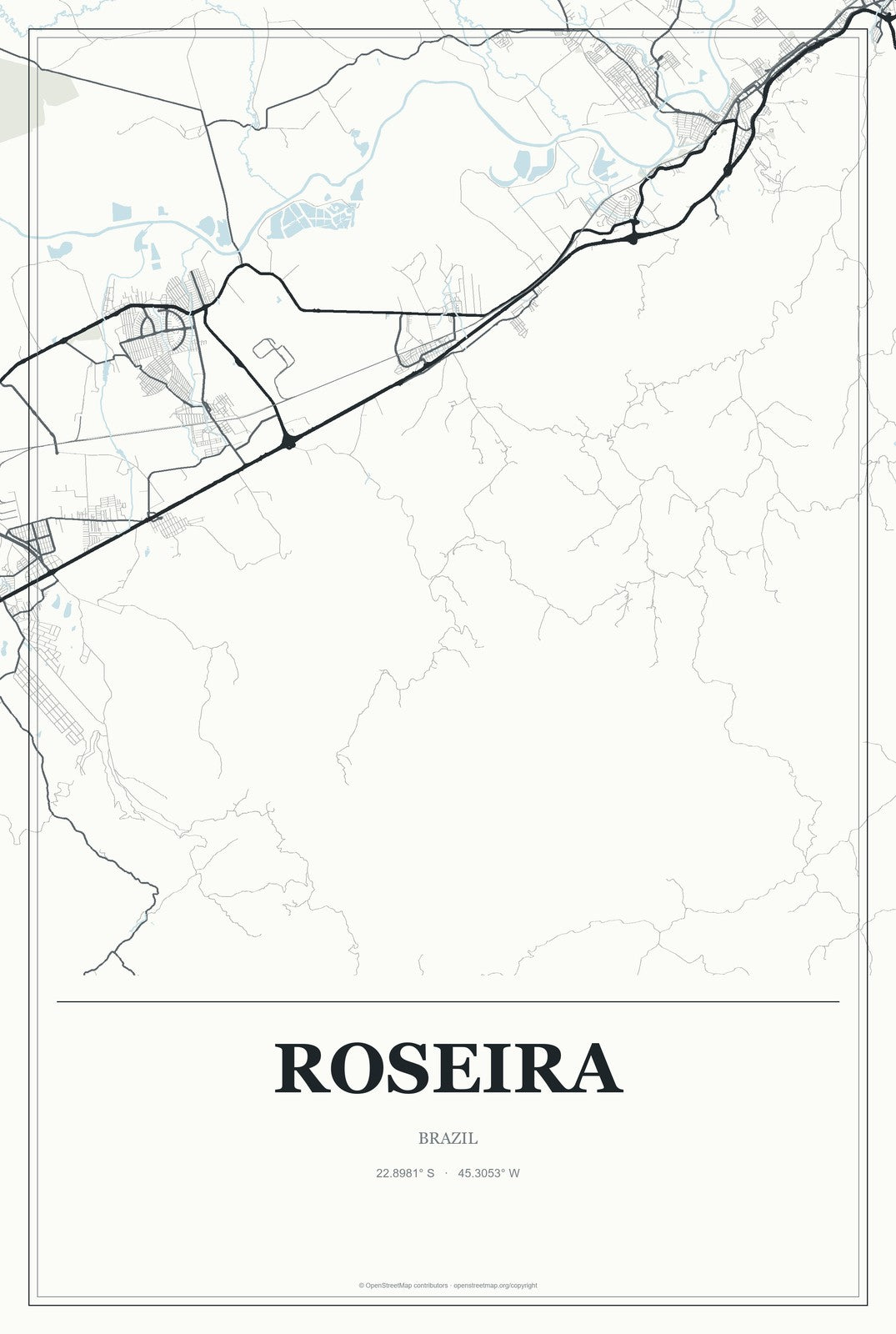 Roseira, Brazil City Map Aluminum Sign in Gallery Air style