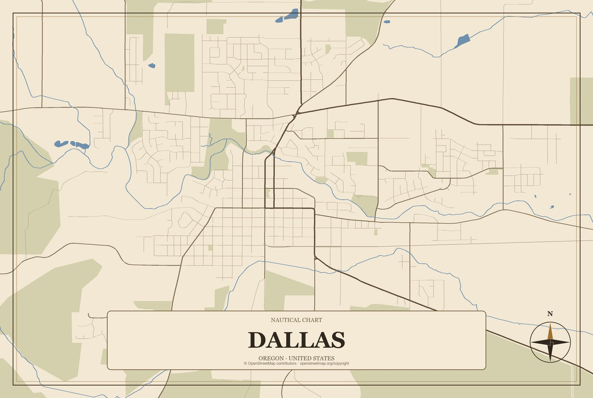 Dallas, Oregon City Map Aluminum Sign in Heritage Nautical style