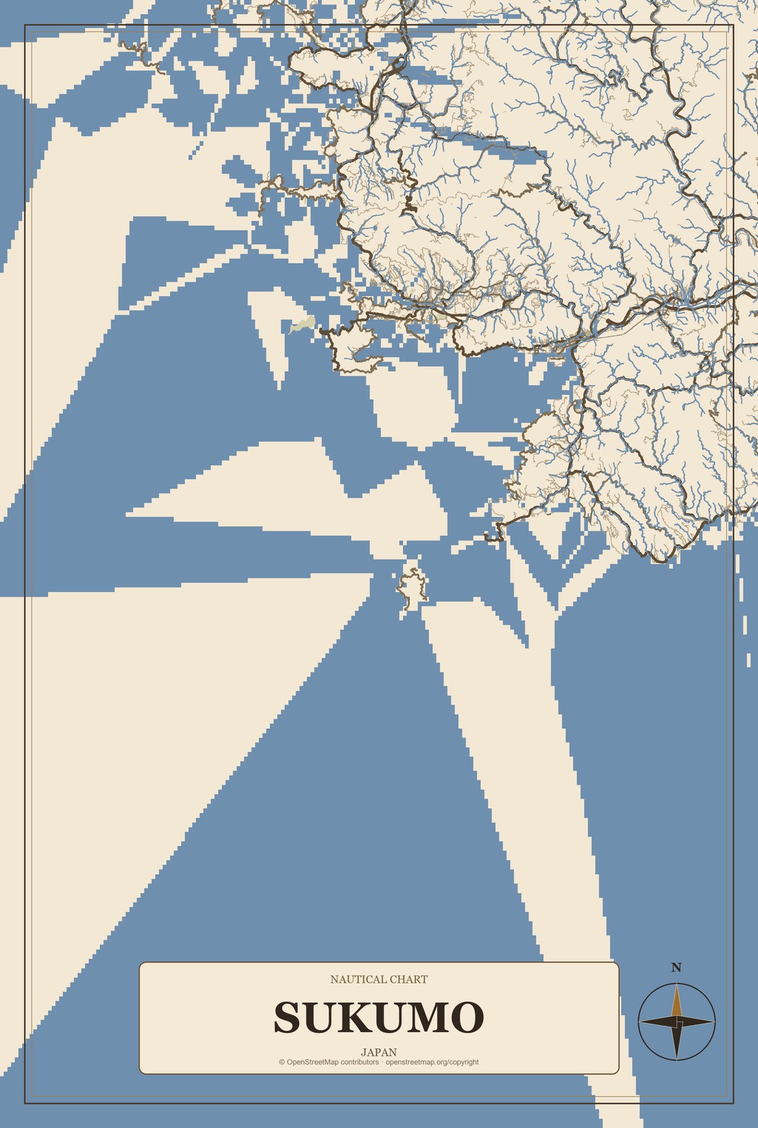 Sukumo, Japan City Map Aluminum Sign in Heritage Nautical style