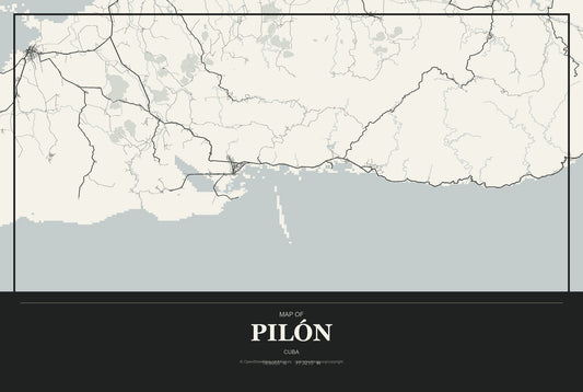 Pilón, Cuba City Map Aluminum Sign in Museum Plaque style