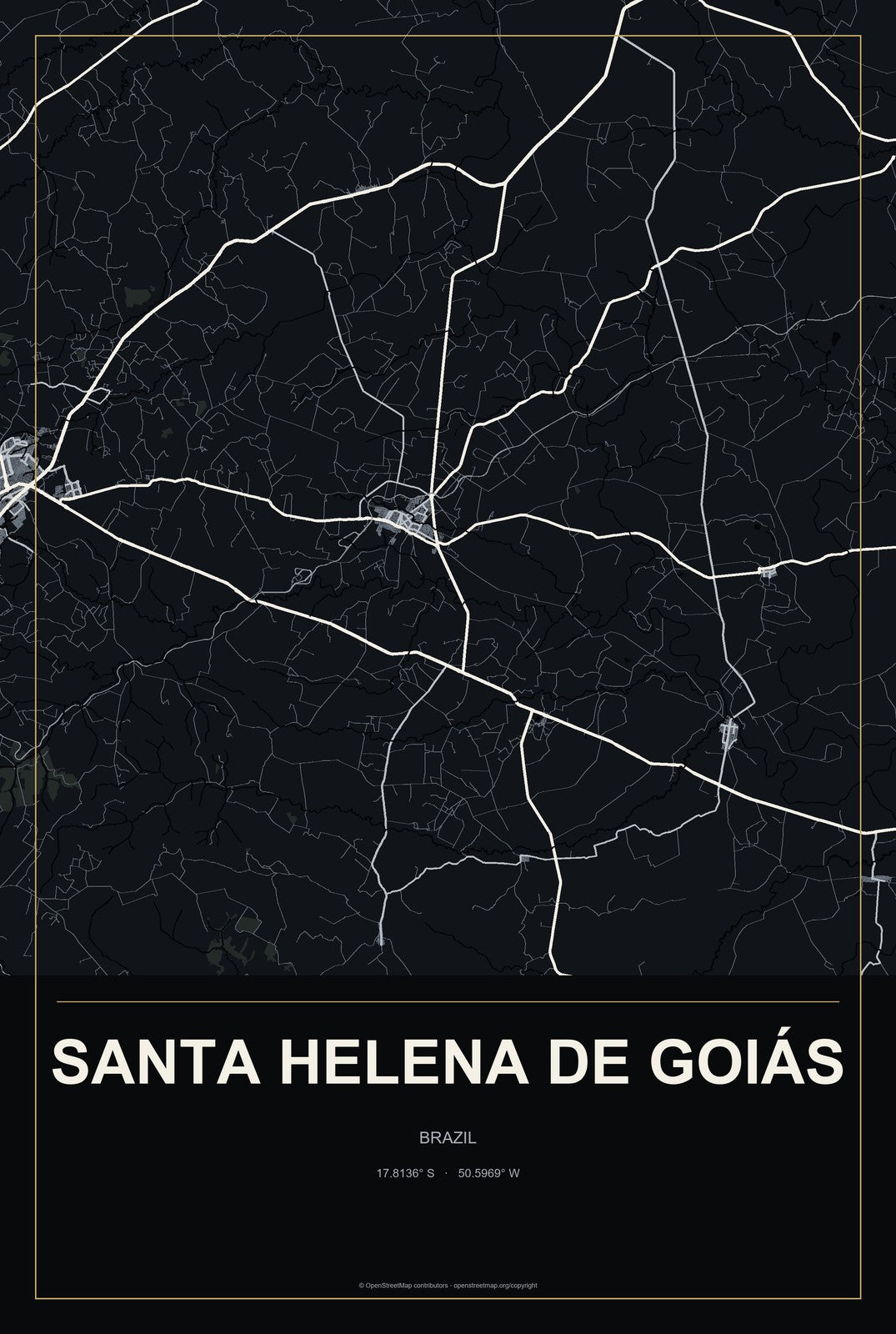 Santa Helena de Goiás, Brazil City Map Aluminum Sign in Metropolitan Noir style