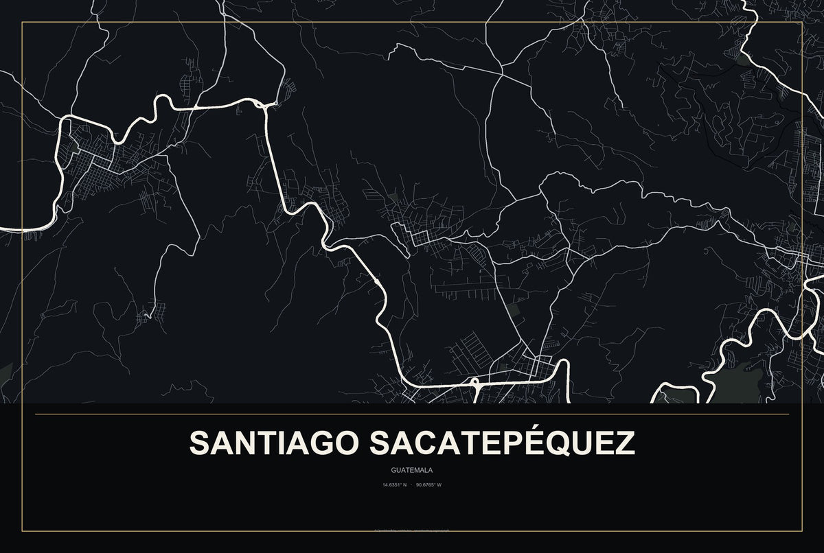 Santiago Sacatepéquez, Guatemala City Map Aluminum Sign in Metropolitan Noir style