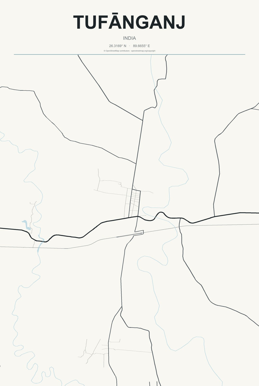Tufānganj, India City Map Aluminum Sign in Headline Atlas style