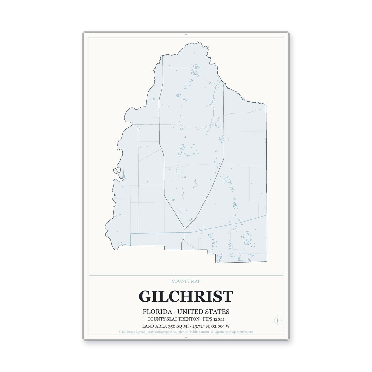 Gilchrist County, Florida Map Aluminum Sign in Gallery Air style