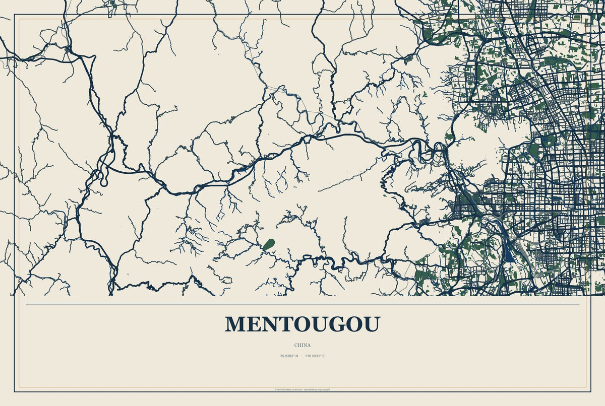 Mentougou, China City Map Aluminum Sign in Coastal Cutout style