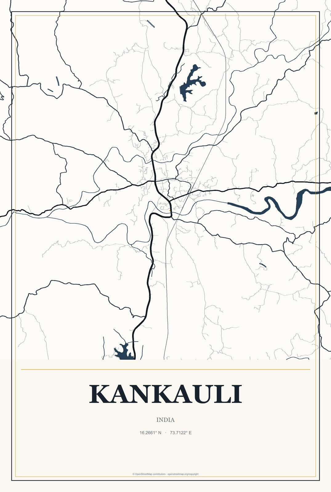Kankauli, India City Map Aluminum Sign in Citrine Modern style