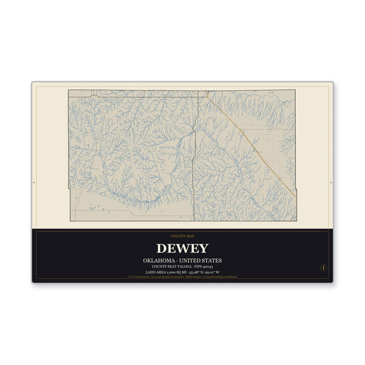 Dewey County, Oklahoma Map Aluminum Sign in Museum Plaque style