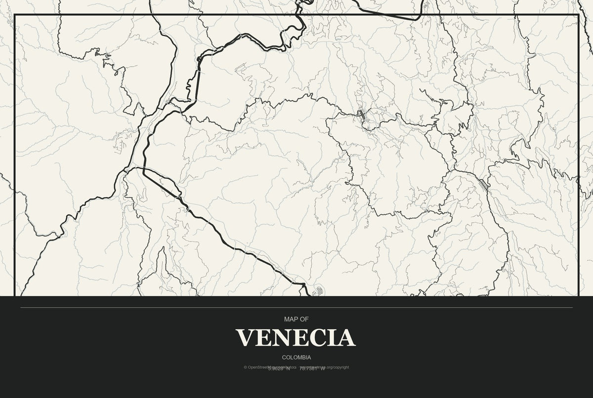 Venecia, Colombia City Map Aluminum Sign in Museum Plaque style