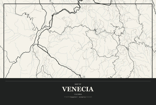 Venecia, Colombia City Map Aluminum Sign in Museum Plaque style