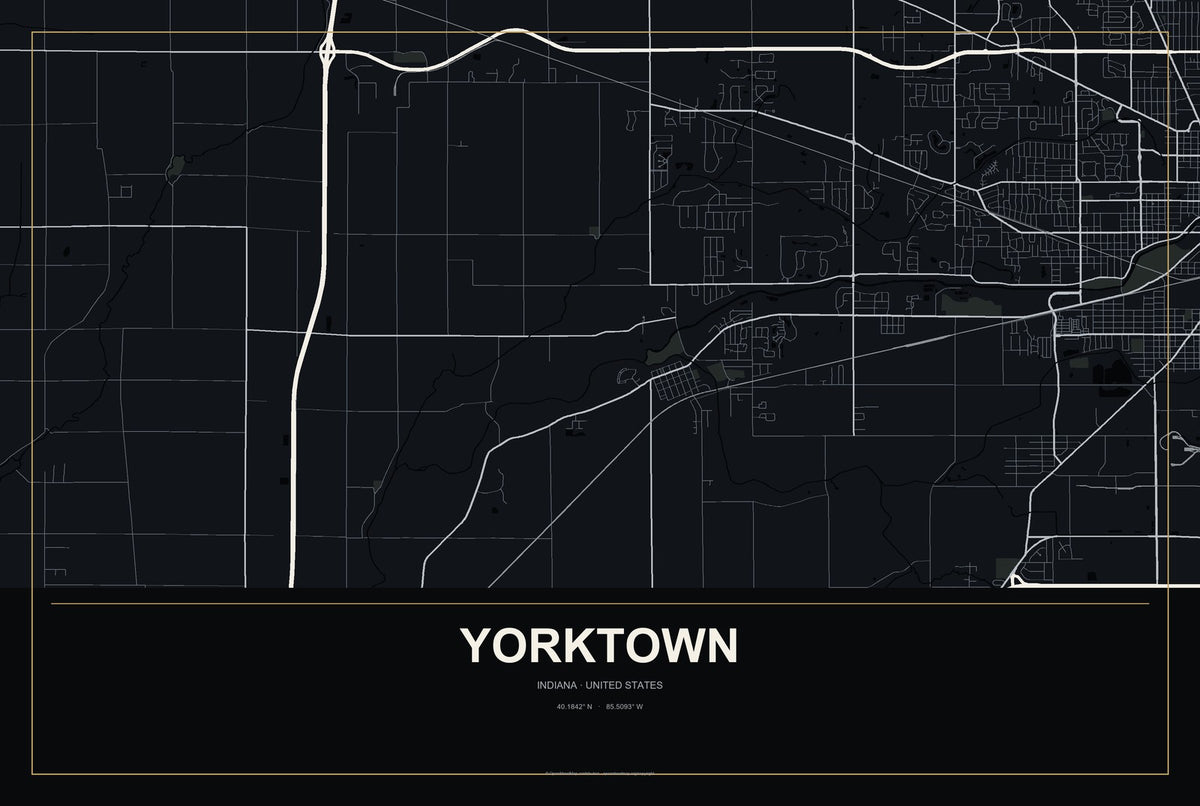 Yorktown, Indiana City Map Aluminum Sign in Metropolitan Noir style
