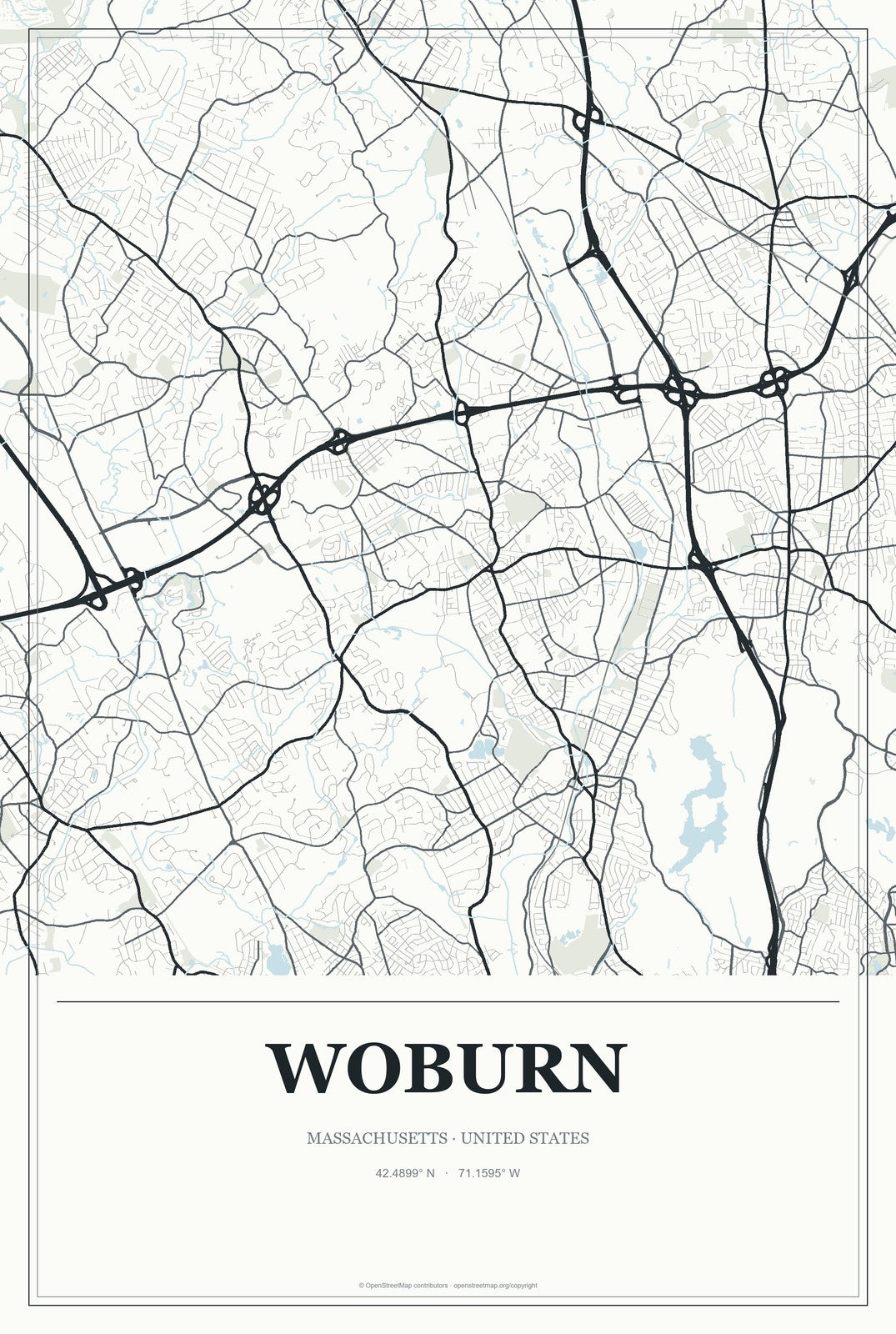 Woburn, Massachusetts City Map Aluminum Sign in Gallery Air style