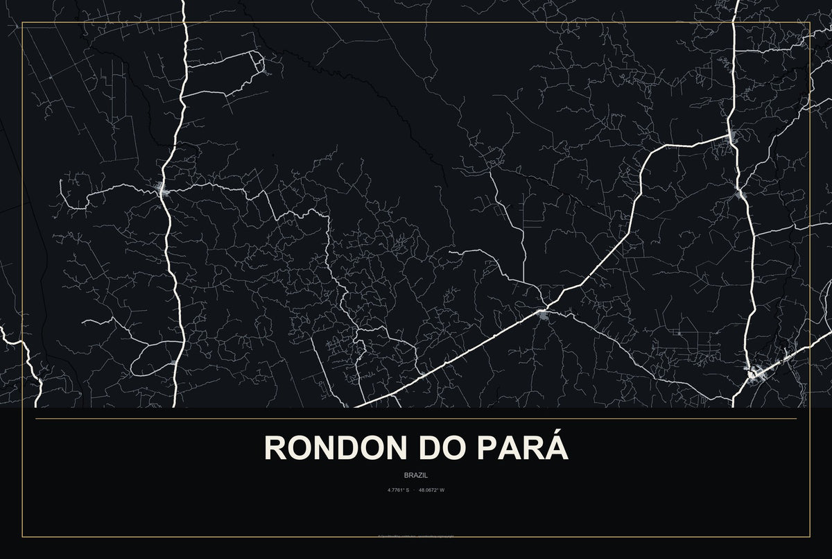 Rondon do Pará, Brazil City Map Aluminum Sign in Metropolitan Noir style