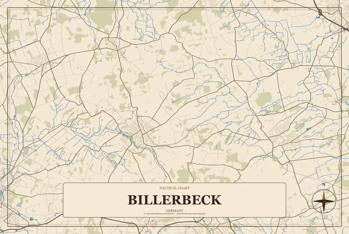 Billerbeck, Germany City Map Aluminum Sign in Heritage Nautical style