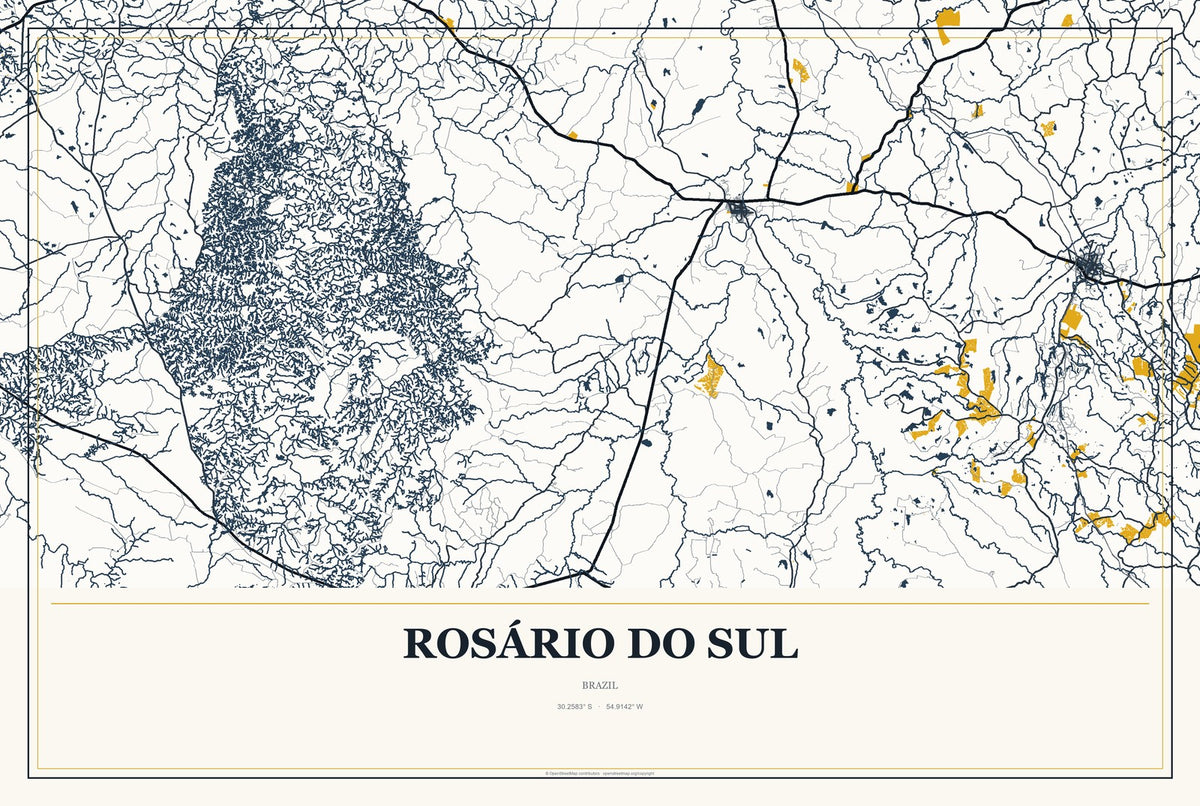 Rosário do Sul, Brazil City Map Aluminum Sign in Citrine Modern style