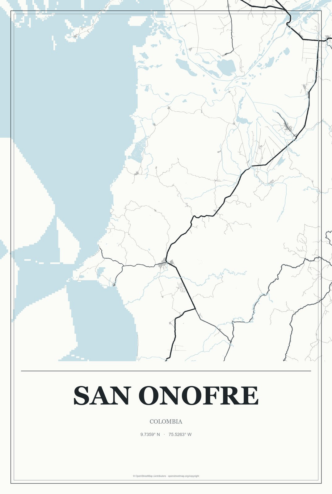 San Onofre, Colombia City Map Aluminum Sign in Gallery Air style
