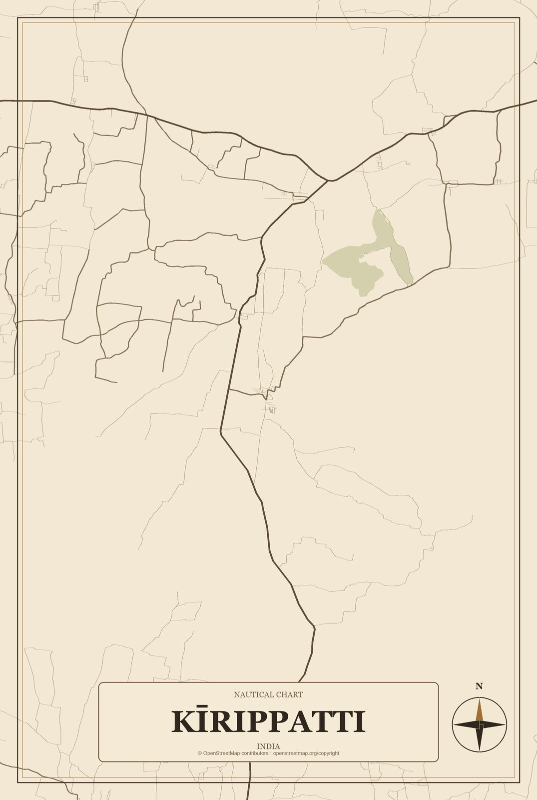 Kīrippatti, India City Map Aluminum Sign in Heritage Nautical style