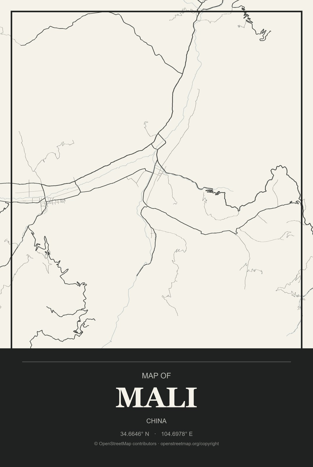 Mali, China City Map Aluminum Sign in Museum Plaque style