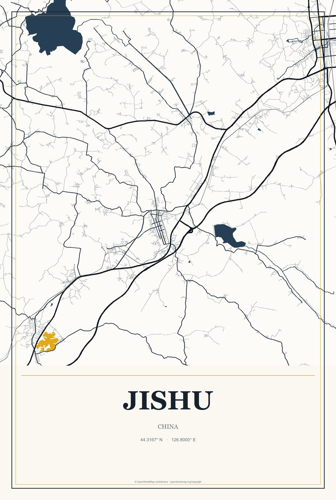 Jishu, China City Map Aluminum Sign in Citrine Modern style