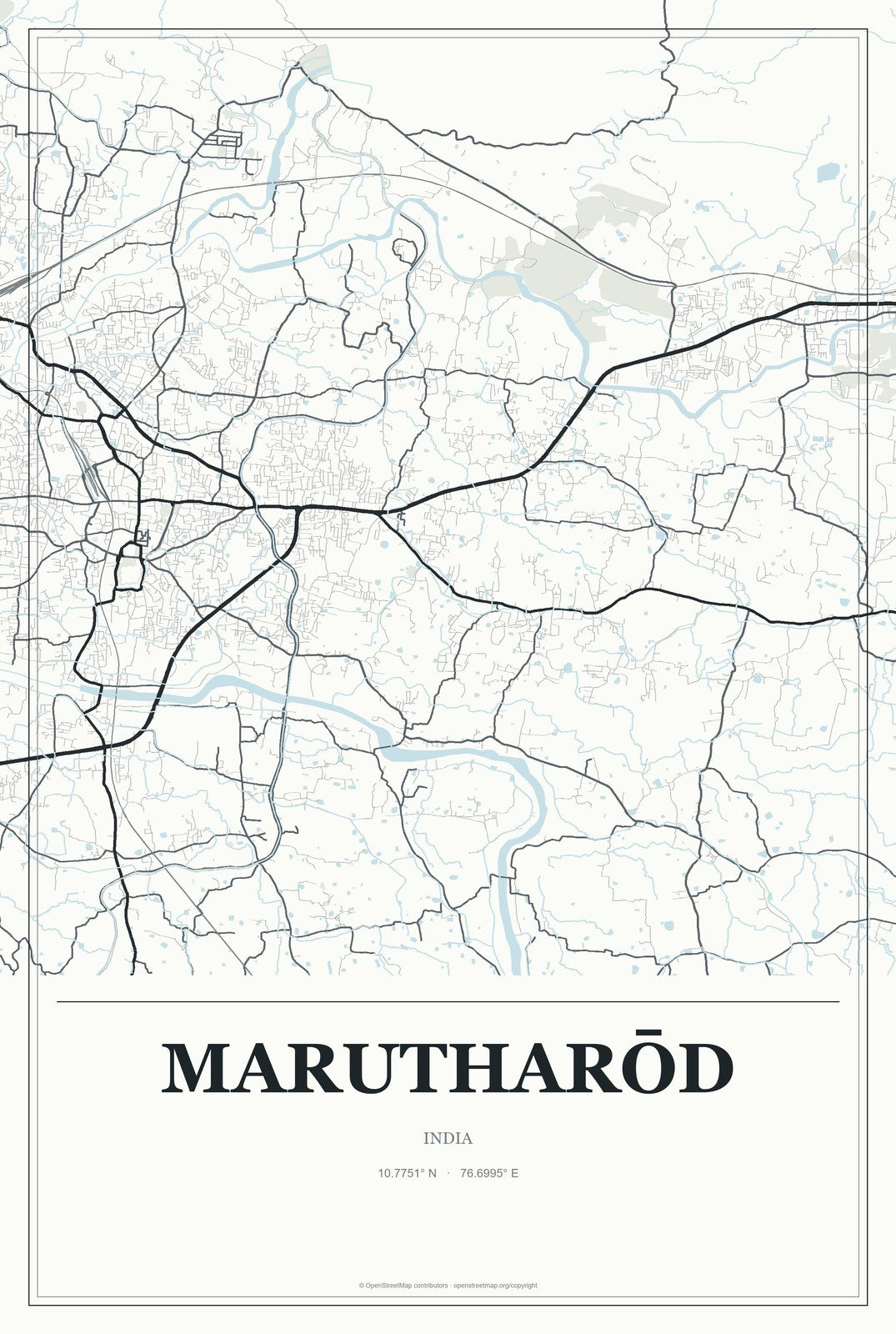 Marutharōd, India City Map Aluminum Sign in Gallery Air style