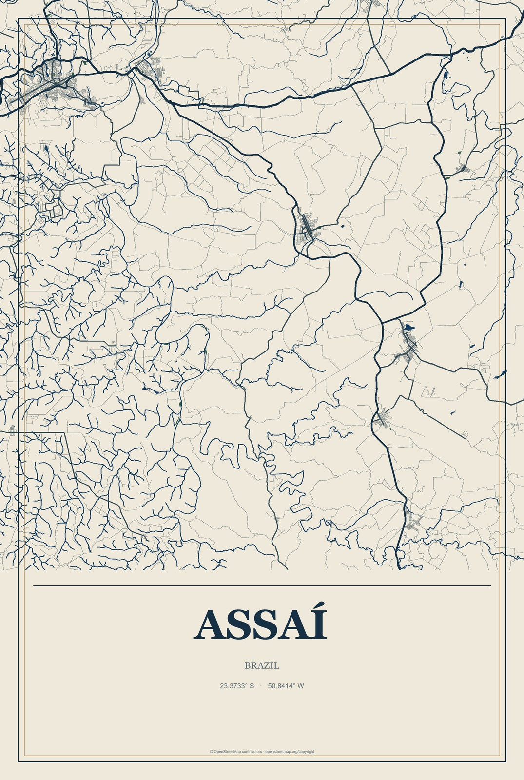 Assaí, Brazil City Map Aluminum Sign in Coastal Cutout style