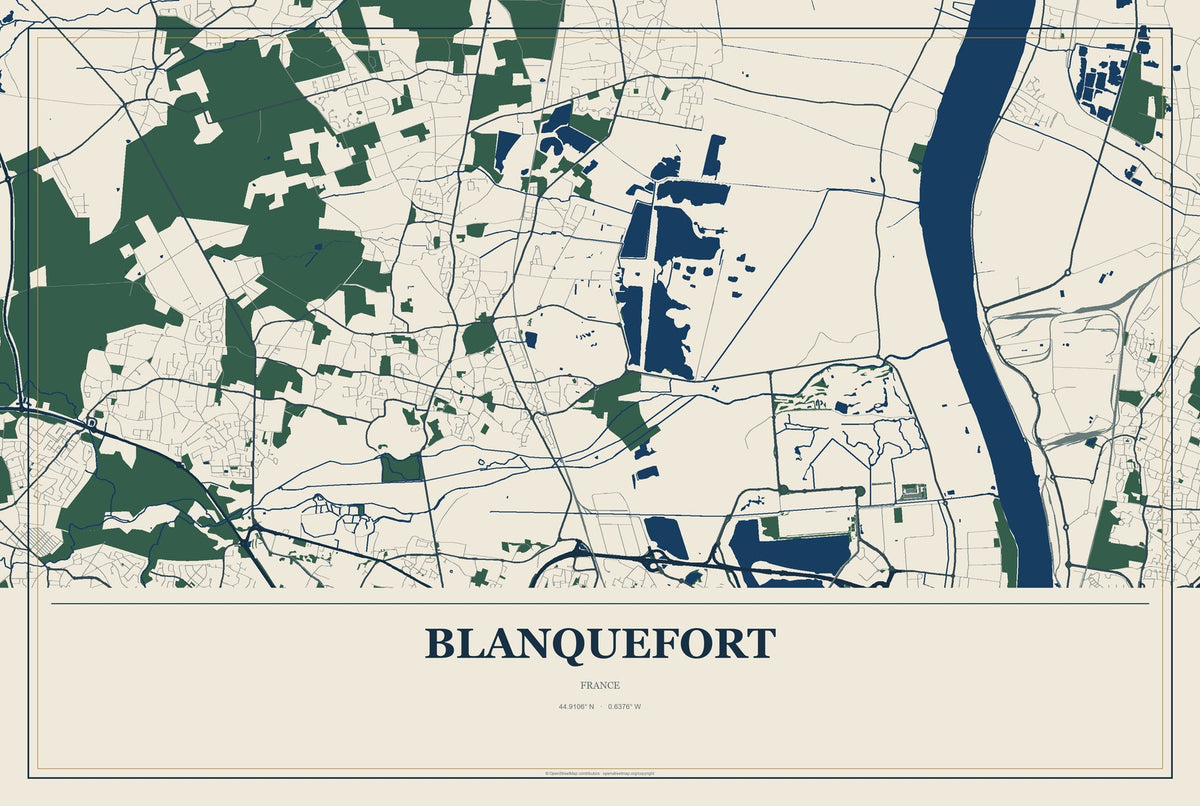 Blanquefort, France City Map Aluminum Sign in Coastal Cutout style