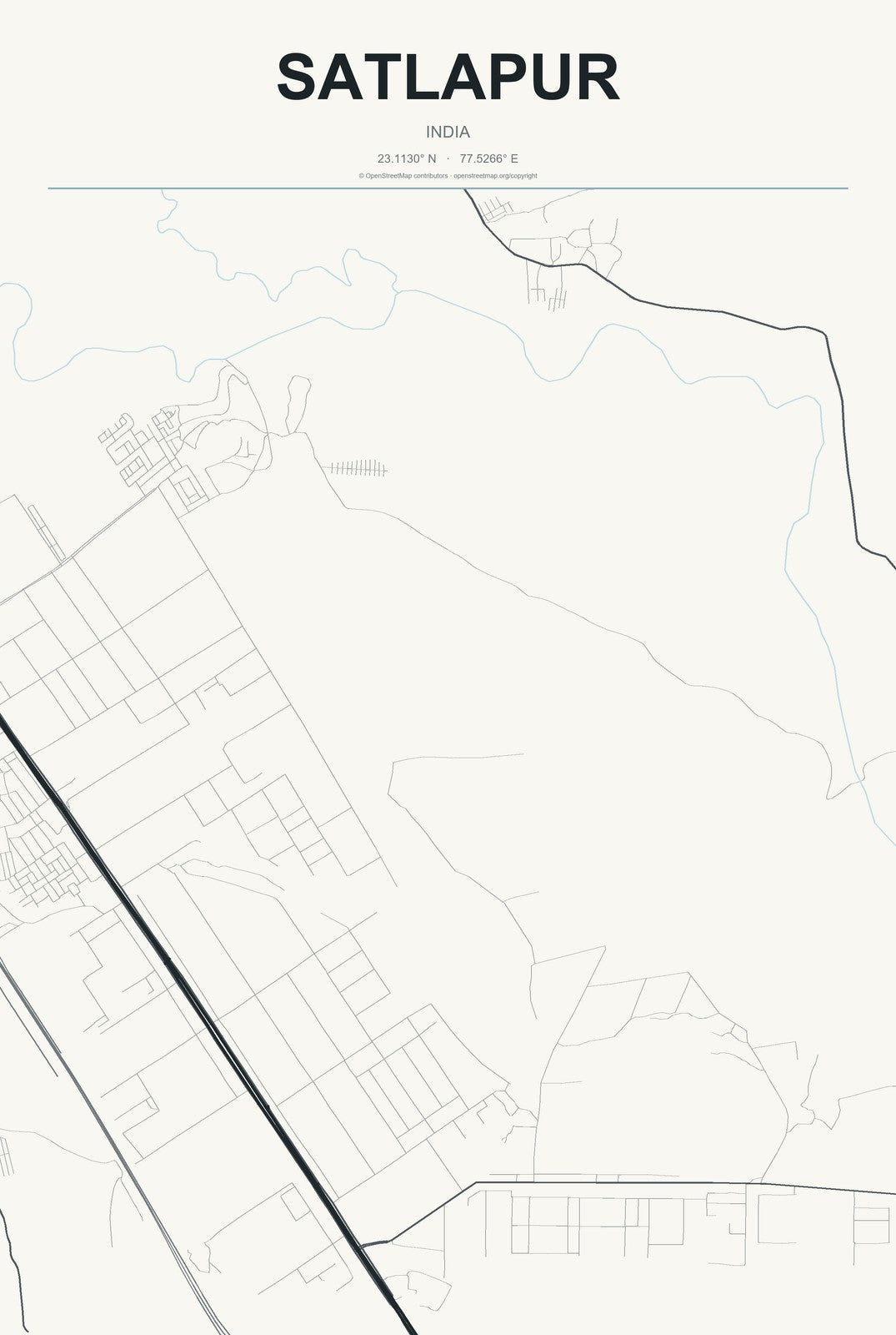 Satlapur, India City Map Aluminum Sign in Headline Atlas style