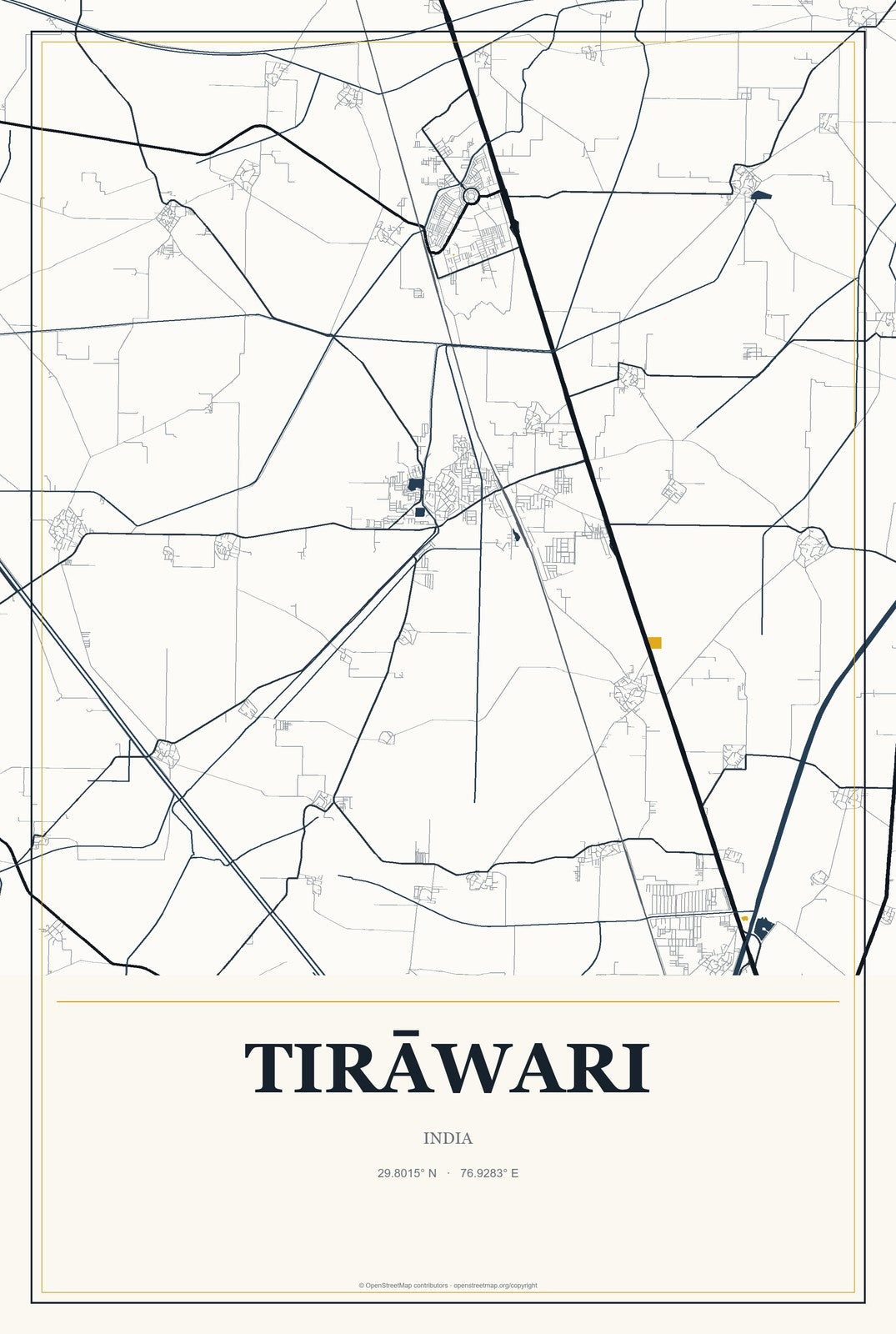 Tirāwari, India City Map Aluminum Sign in Citrine Modern style