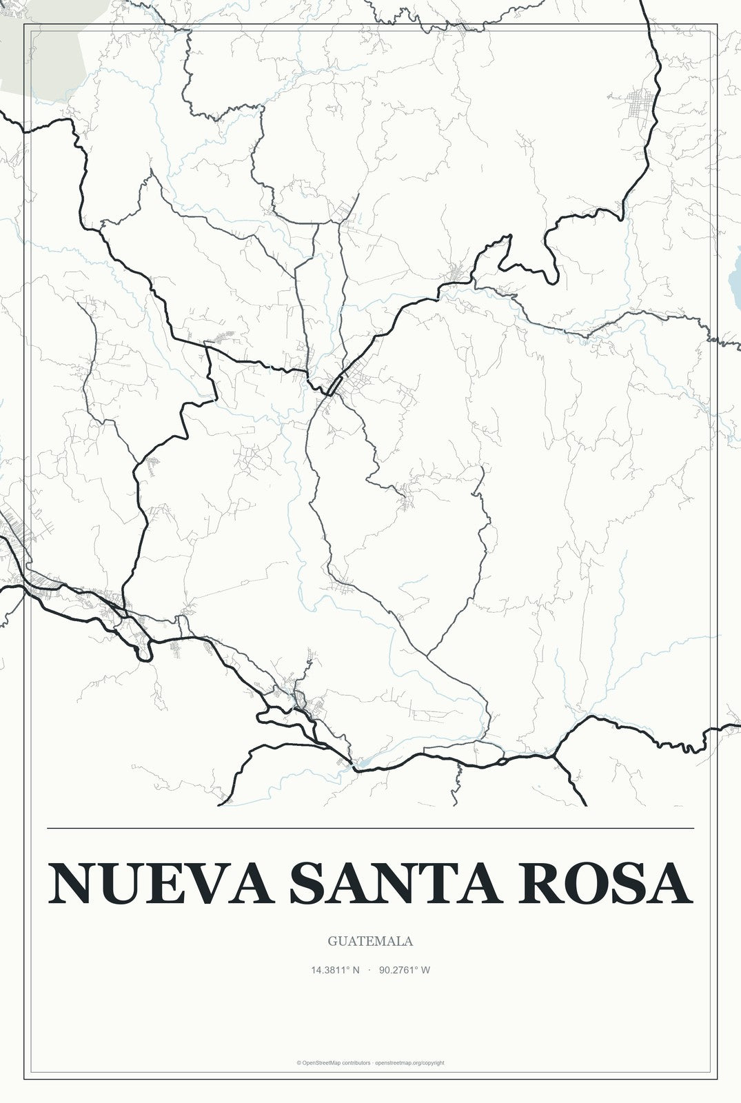 Nueva Santa Rosa, Guatemala City Map Aluminum Sign in Gallery Air style