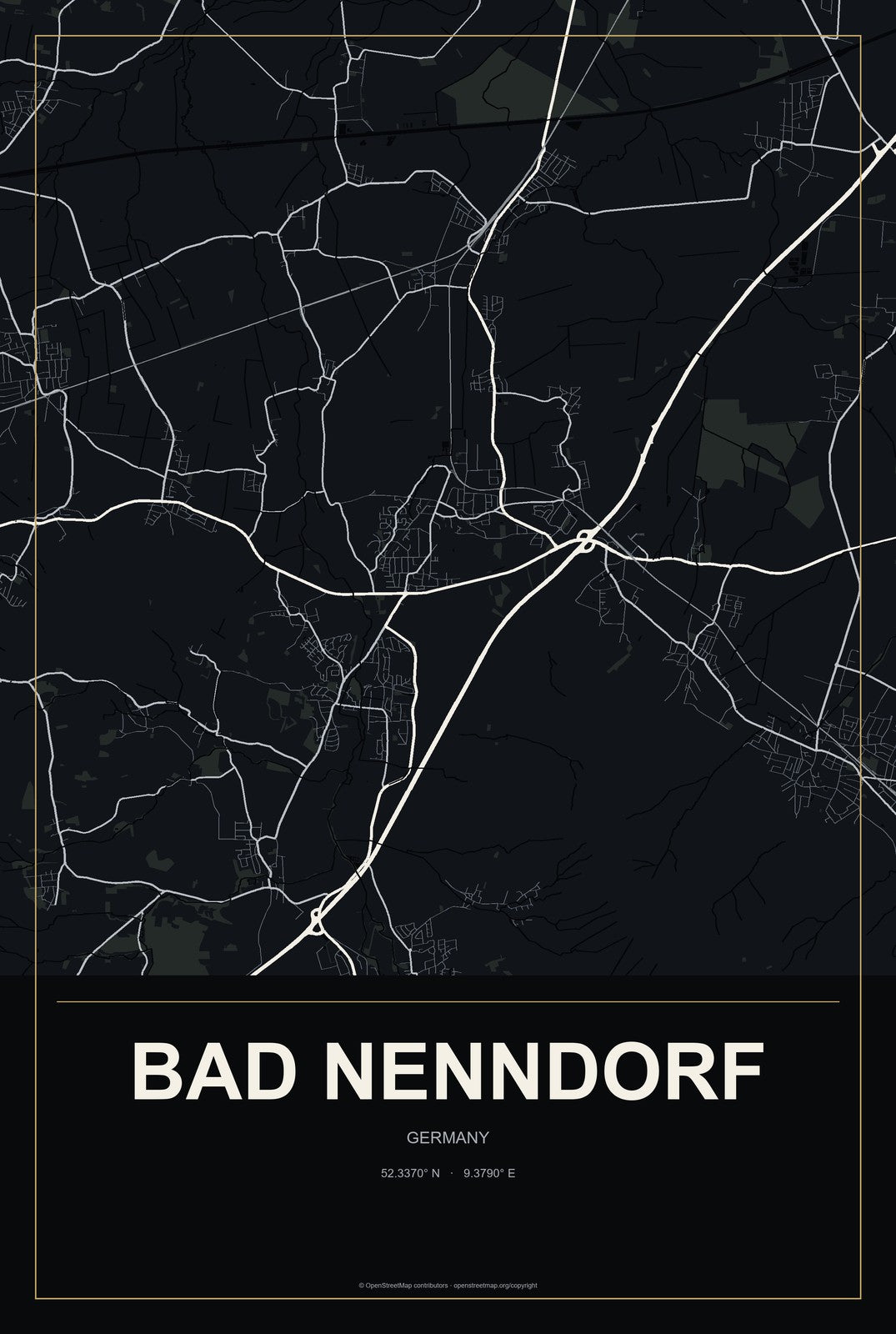 Bad Nenndorf, Germany City Map Aluminum Sign in Metropolitan Noir style