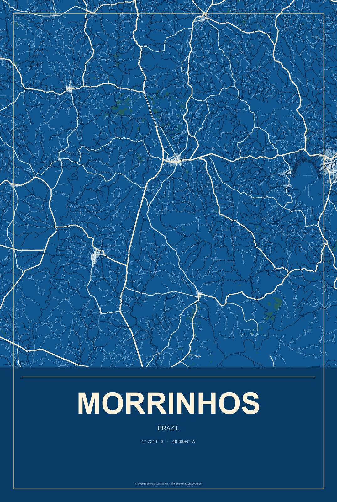 Morrinhos, Goiás, Brazil City Map Aluminum Sign in Harbor Cobalt style