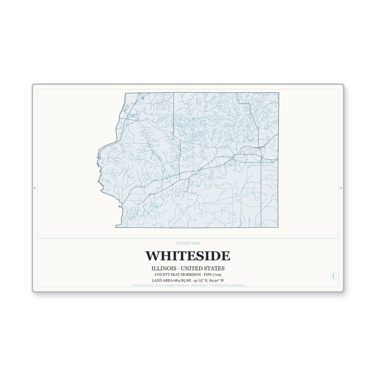 Whiteside County, Illinois Map Aluminum Sign in Gallery Air style