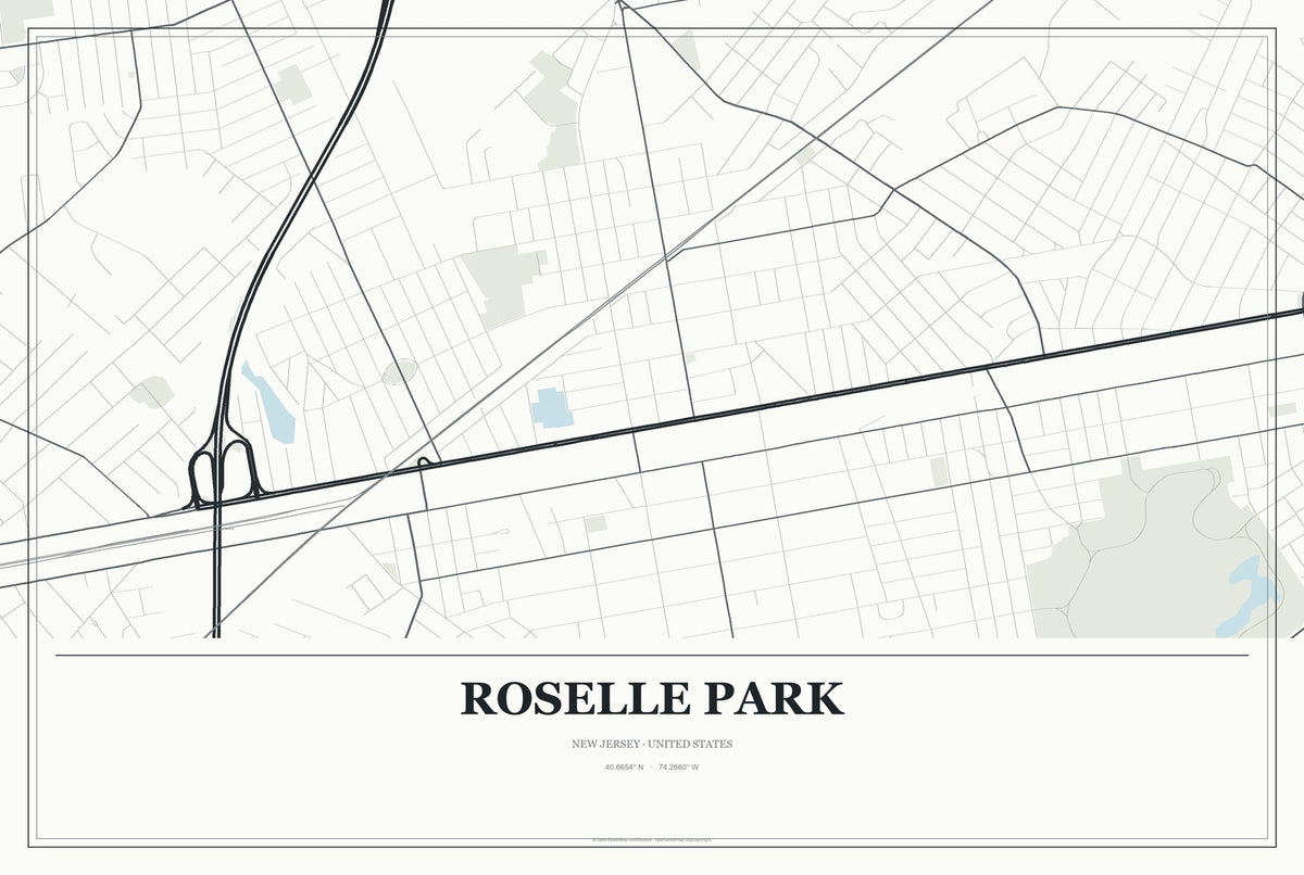 Roselle Park, New Jersey City Map Aluminum Sign in Gallery Air style