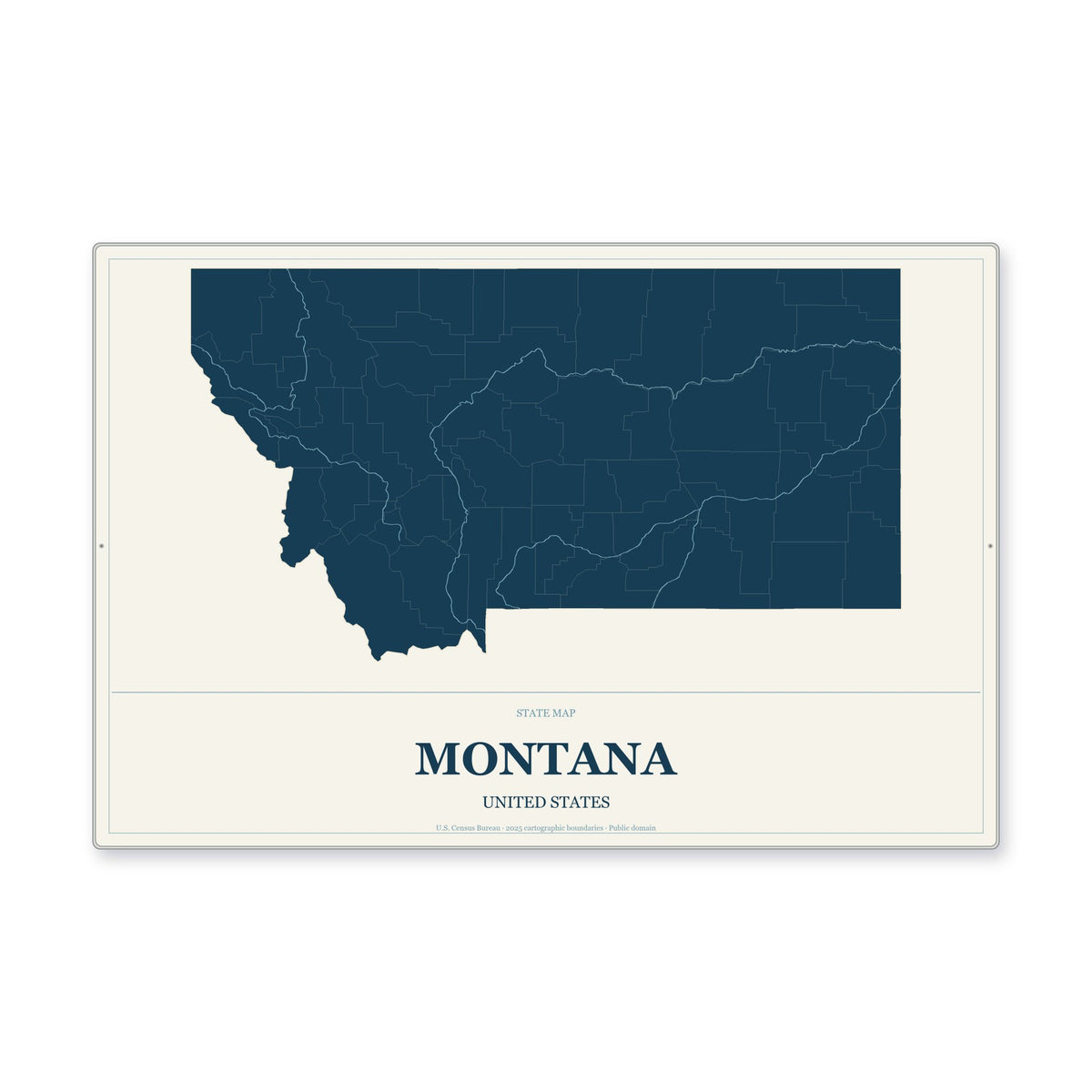 Montana state map aluminum sign in Coastal Cutout style